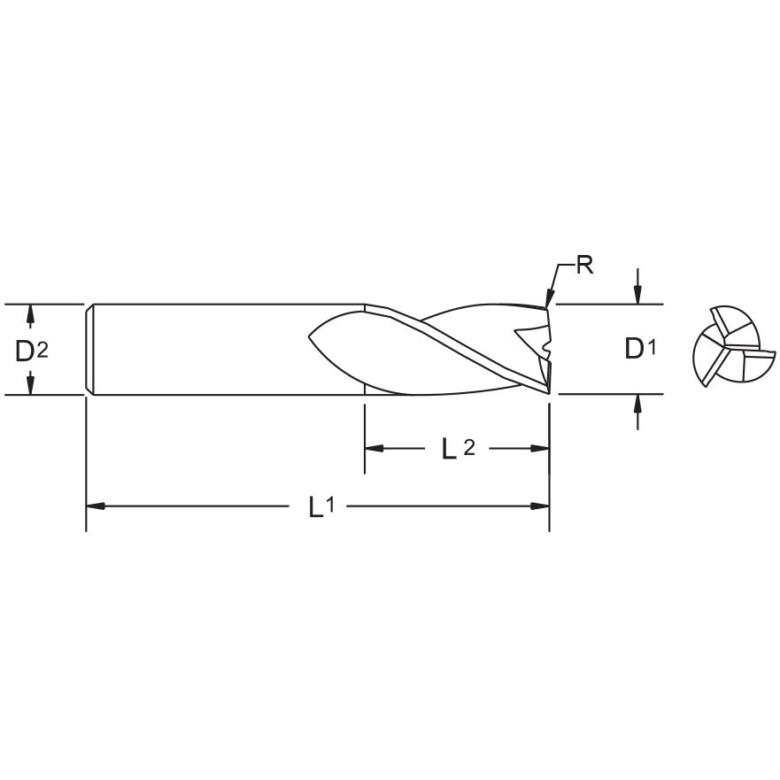 M.A.Ford 16238 TuffCut GP 3 Flute End Mill 1/8x3/8x1-1/2x.010R Fordlube
