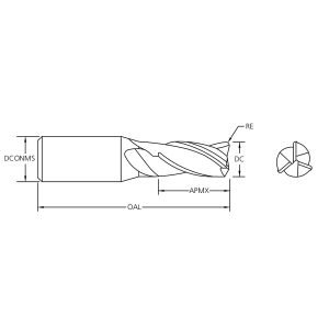 M.A.Ford 10268 TuffCut GP 3 Flute End Mill 5/32x1/2x2 .034R