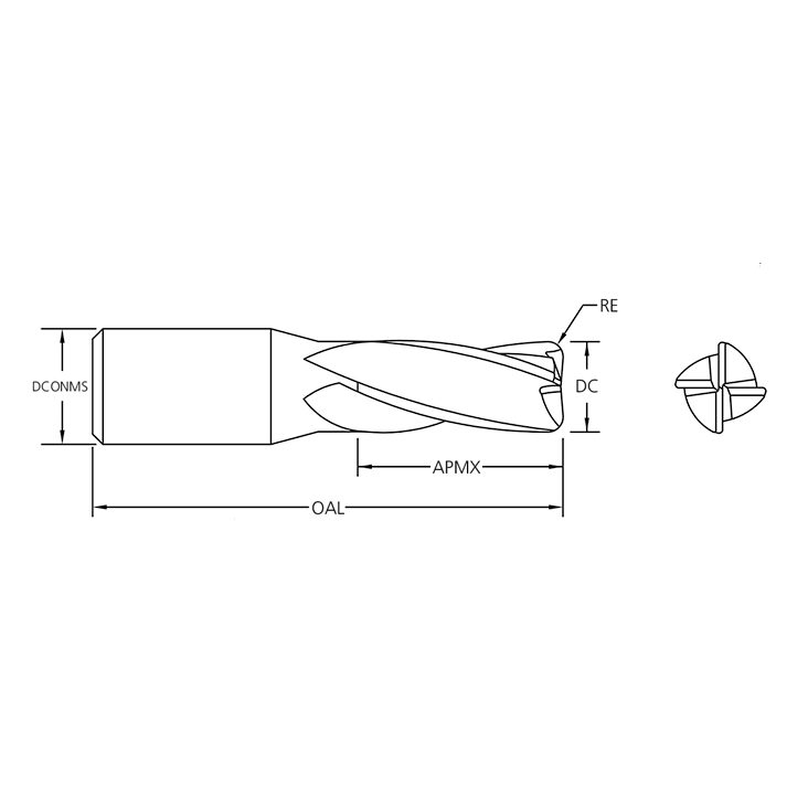 M.A.Ford 16348 TuffCut GP 4 Flute End Mill Stub .0200x.040x1-1/2