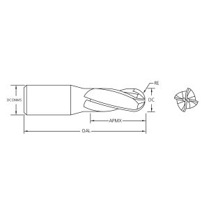 M.A.Ford 16500 TuffCut GP 4 Flute Ball Nose End Mill Stub 1/64x.023x1-1/2