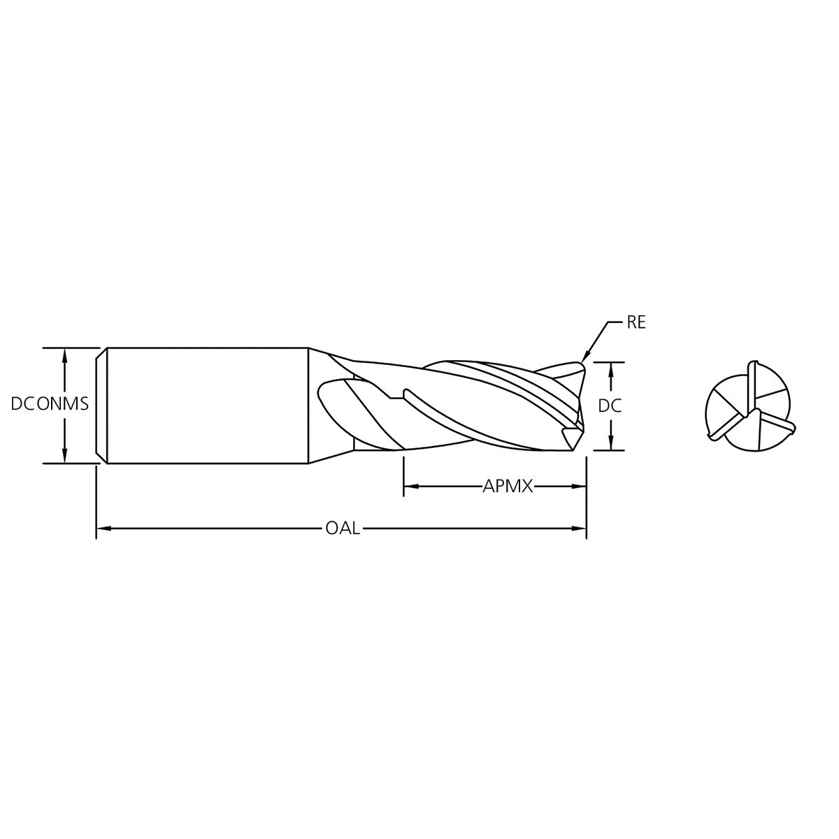 M.A.Ford 16924 TuffCut GP 3 Flute End Mill Stub 3/32x3/16x1-1/2x.015R