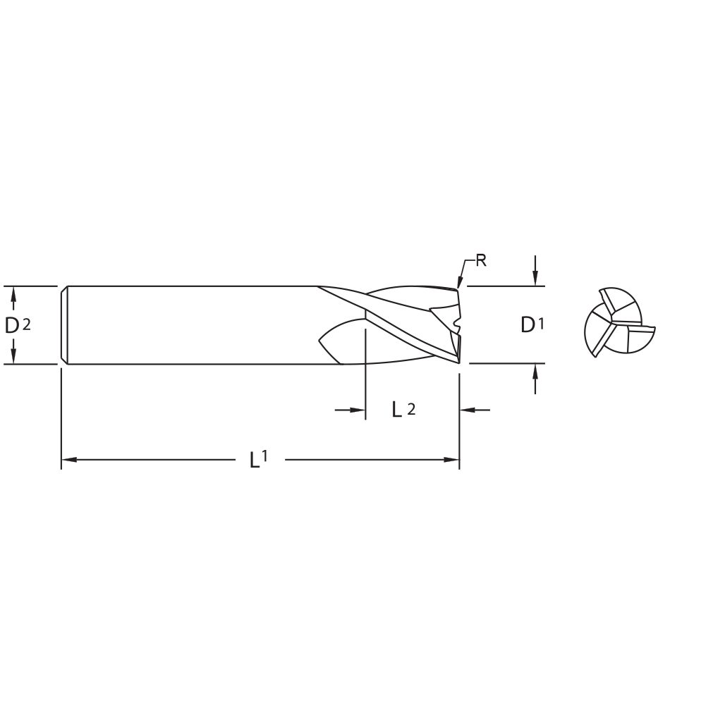 M.A.Ford 17011 TuffCut GP 3 Flute End Mill Stub 1/8x1/4x1-1/2x.015R Fordlube